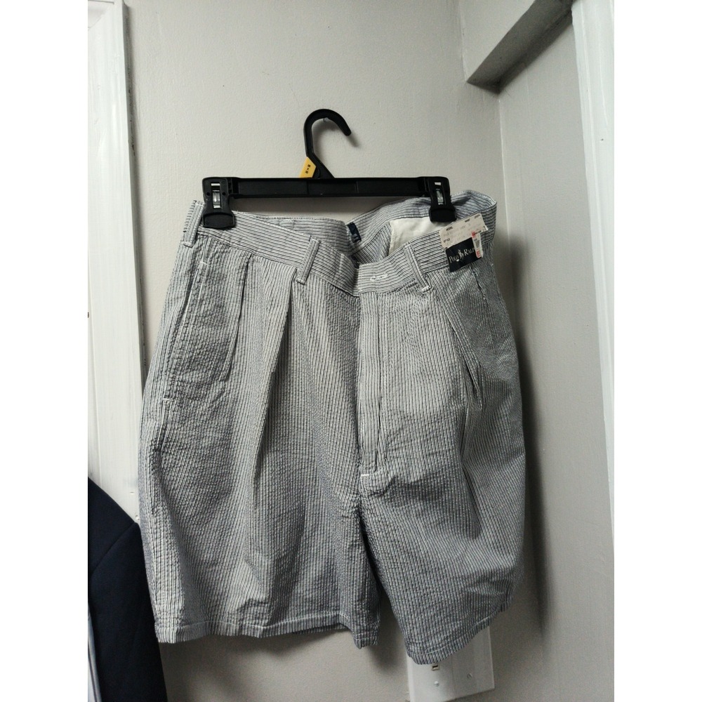 Vtg Polo Ralph Lauren Shorts Mens SZ 36 Blue Striped Seersucker Cotton New Flaw
